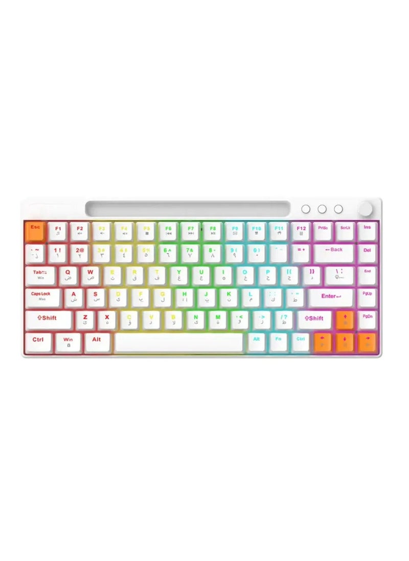 porodo 84 Keys Mechanical Gaming Keyboard, 23 Blacklight Modes, Smooth Clicks, Arabic Keys, Compatible with Mac & Windows, Volume/Mute Knob - White  - Image 3