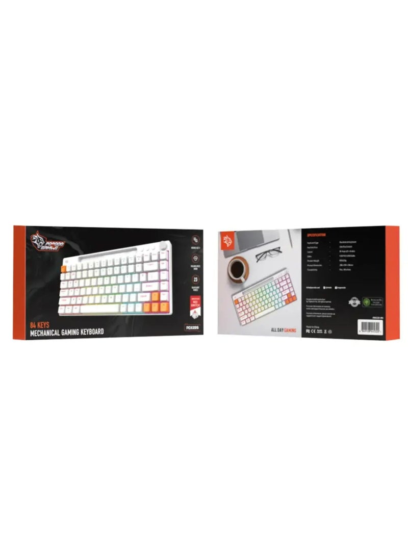 porodo 84 Keys Mechanical Gaming Keyboard, 23 Blacklight Modes, Smooth Clicks, Arabic Keys, Compatible with Mac & Windows, Volume/Mute Knob - White  - Image 5