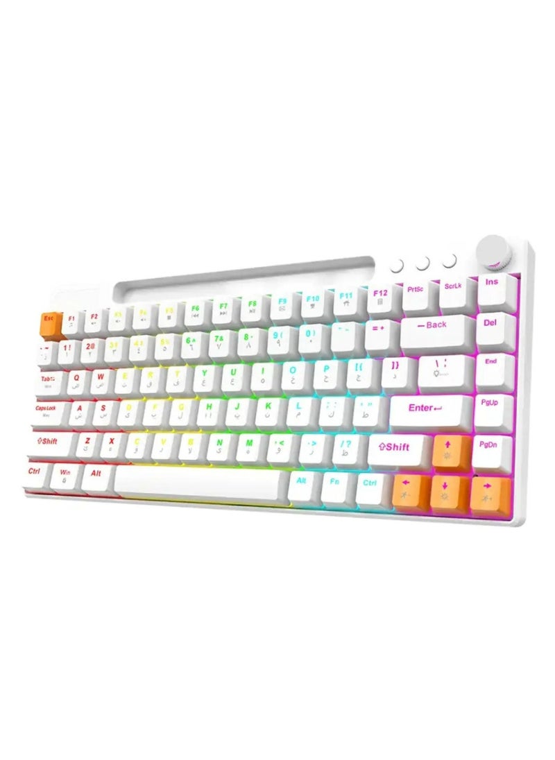 porodo 84 Keys Mechanical Gaming Keyboard, 23 Blacklight Modes, Smooth Clicks, Arabic Keys, Compatible with Mac & Windows, Volume/Mute Knob - White  - Image 2