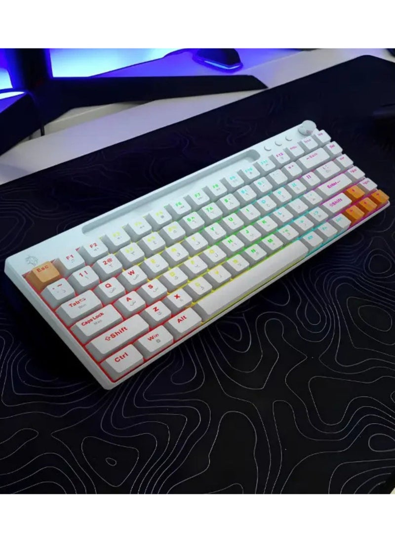 porodo 84 Keys Mechanical Gaming Keyboard, 23 Blacklight Modes, Smooth Clicks, Arabic Keys, Compatible with Mac & Windows, Volume/Mute Knob - White  - Image 4