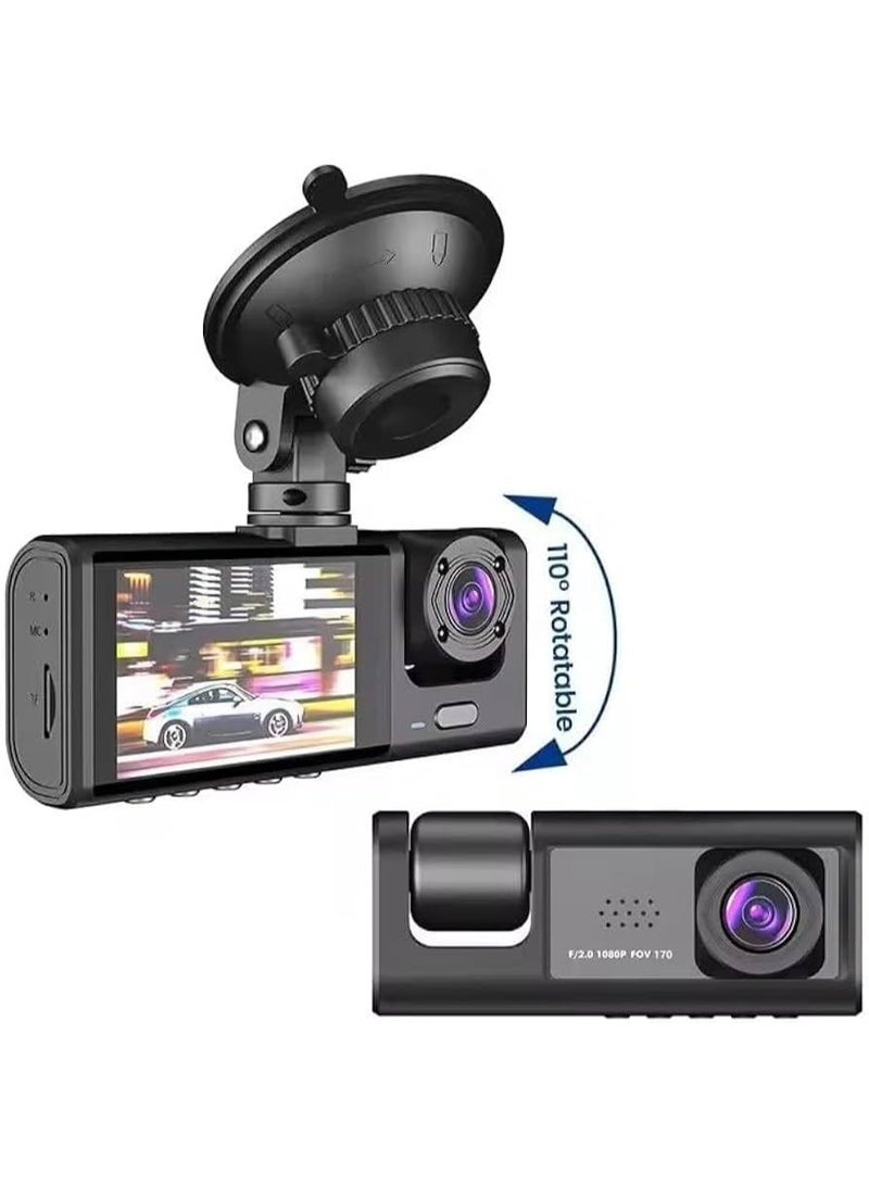 1080P 3-Channel Car Dash Cam | Front, Cabin & Rear Camera | 64GB Memory Card Included | Night Vision | Loop Recording | G-Sensor | Parking Monitor - Image 1
