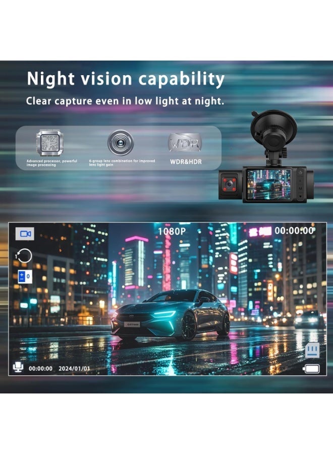 1080P 3-Channel Car Dash Cam | Front, Cabin & Rear Camera | 64GB Memory Card Included | Night Vision | Loop Recording | G-Sensor | Parking Monitor - Image 4