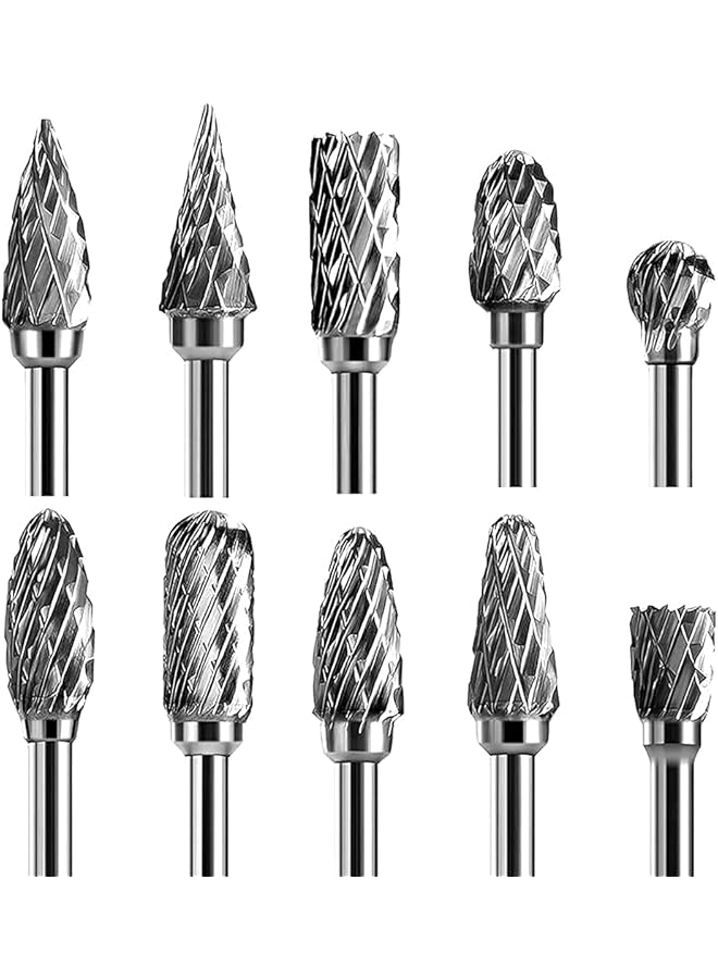 erorex Double Cut Carbide Rotary Burr Set 10 Pcs 1 8 Inch Shank 1 4 Inch Head Length Tungsten Steel For Woodworking Drilling Engraving Polishing - Image 1