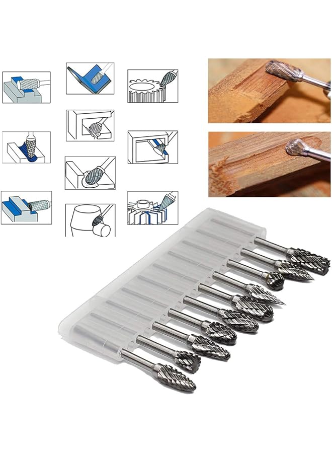 erorex Double Cut Carbide Rotary Burr Set 10 Pcs 1 8 Inch Shank 1 4 Inch Head Length Tungsten Steel For Woodworking Drilling Engraving Polishing - Image 5