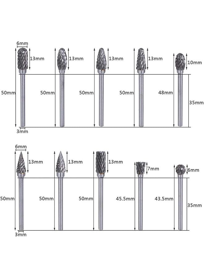 erorex Double Cut Carbide Rotary Burr Set 10 Pcs 1 8 Inch Shank 1 4 Inch Head Length Tungsten Steel For Woodworking Drilling Engraving Polishing - Image 4