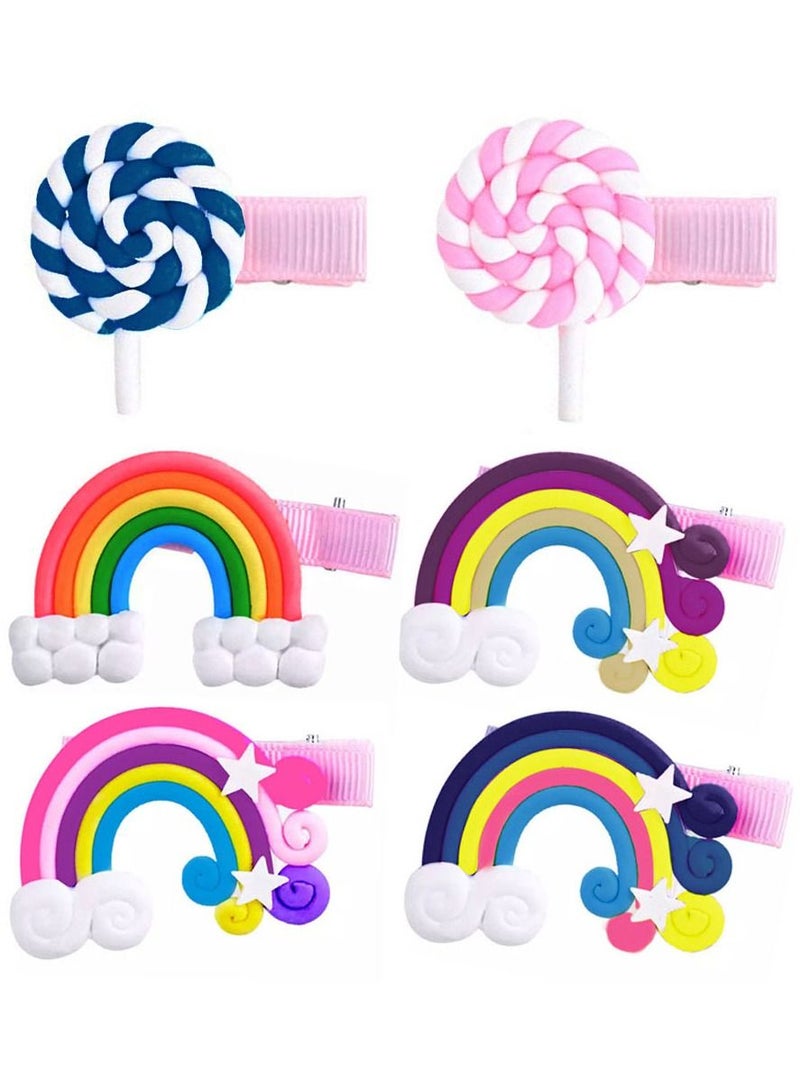 CATANES 6 Packs For Hair Clips Cloud Ornaments and Lollipop Colourful Flatback Polymer Hair Clips - Image 1