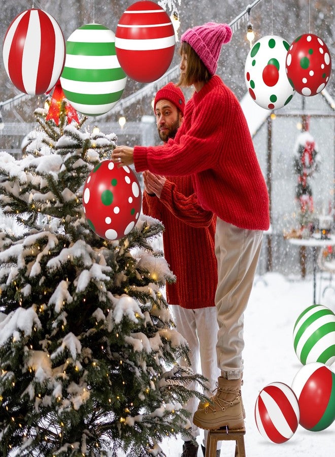 بيستيك مجموعة زينة عيد الميلاد القابلة للنفخ من بيستيك، 12 قطعة، كرات عيد الميلاد العملاقة المعلقة الخارجية المصنوعة من مادة PVC مقاس 12 بوصة و10 بوصات مع مضخة، لتزيين شجرة عيد الميلاد وحفلات العطلات والمنزل والفناء والشرفة - Image 5