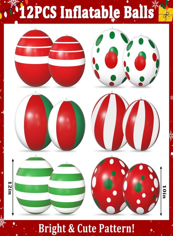 بيستيك مجموعة زينة عيد الميلاد القابلة للنفخ من بيستيك، 12 قطعة، كرات عيد الميلاد العملاقة المعلقة الخارجية المصنوعة من مادة PVC مقاس 12 بوصة و10 بوصات مع مضخة، لتزيين شجرة عيد الميلاد وحفلات العطلات والمنزل والفناء والشرفة - Image 3