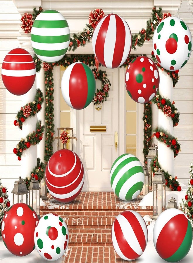 بيستيك مجموعة زينة عيد الميلاد القابلة للنفخ من بيستيك، 12 قطعة، كرات عيد الميلاد العملاقة المعلقة الخارجية المصنوعة من مادة PVC مقاس 12 بوصة و10 بوصات مع مضخة، لتزيين شجرة عيد الميلاد وحفلات العطلات والمنزل والفناء والشرفة - Image 1