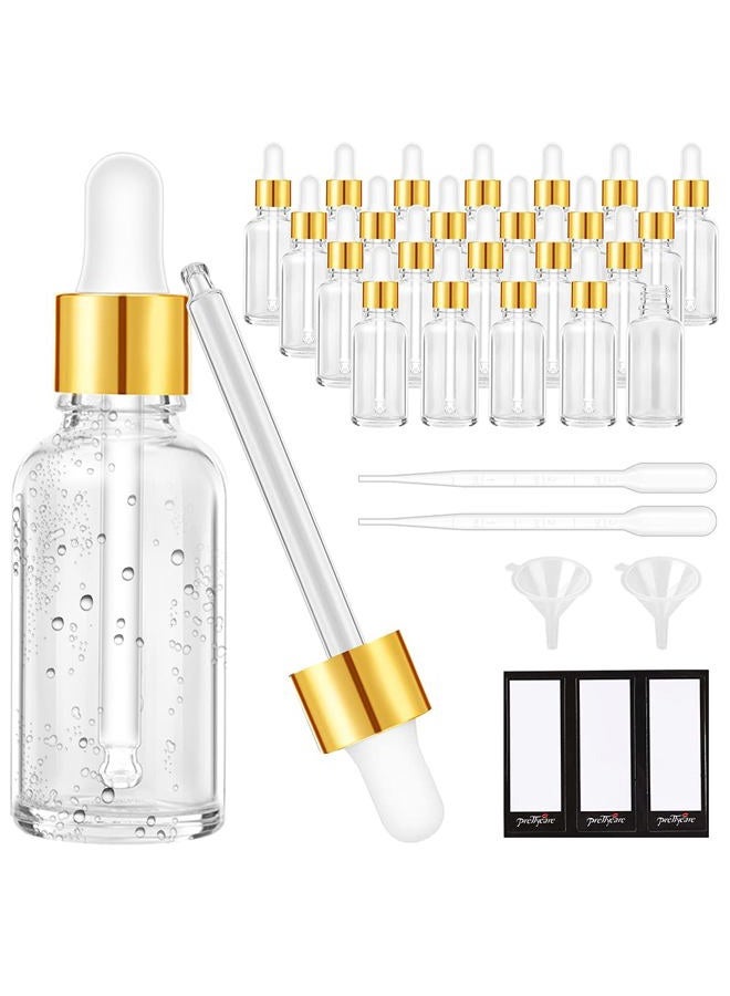 PrettyCare Eye Dropper Bottle (Glass Bottles with Golden Caps, Extra Measured Pipettes, Labels, Funnels) Empty Tincture Bottles for Essential Oils Clear 24 Pack 1oz transparent DB - 954 24 - Image 1
