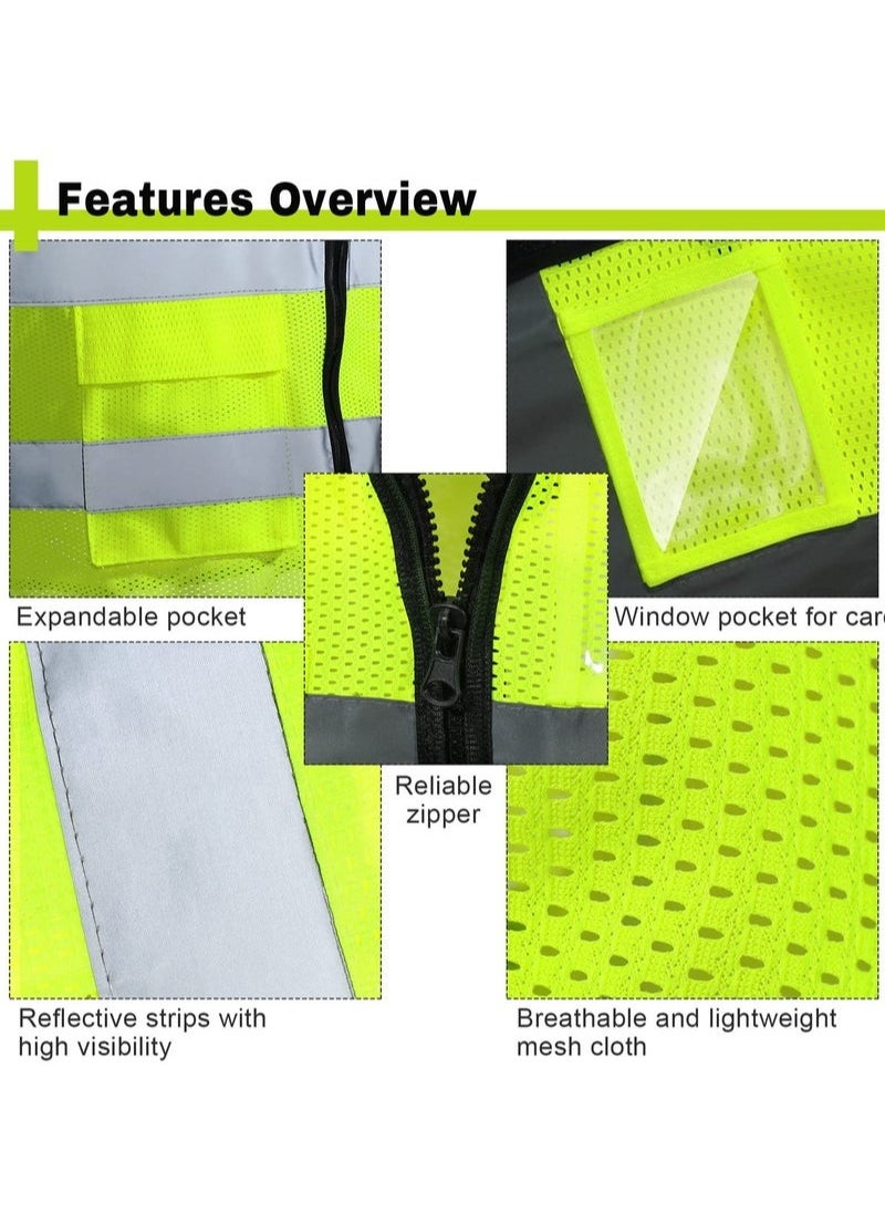 High Visibility Reflective Safety Work Vest With Multiple Pocket Green/Black LXLXXL