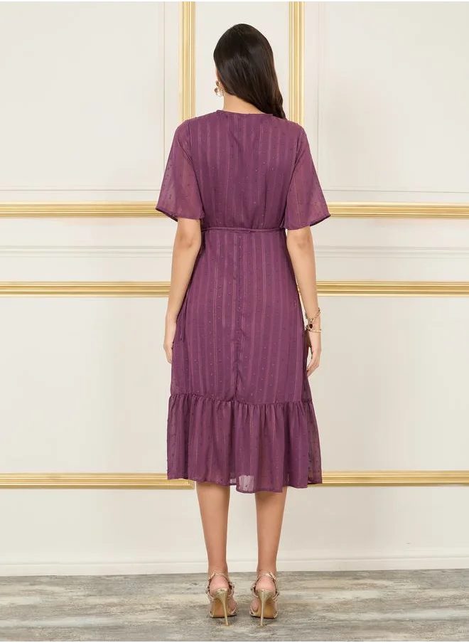 ستايلي Dobby Striped A-Line Wrap Midi Dress