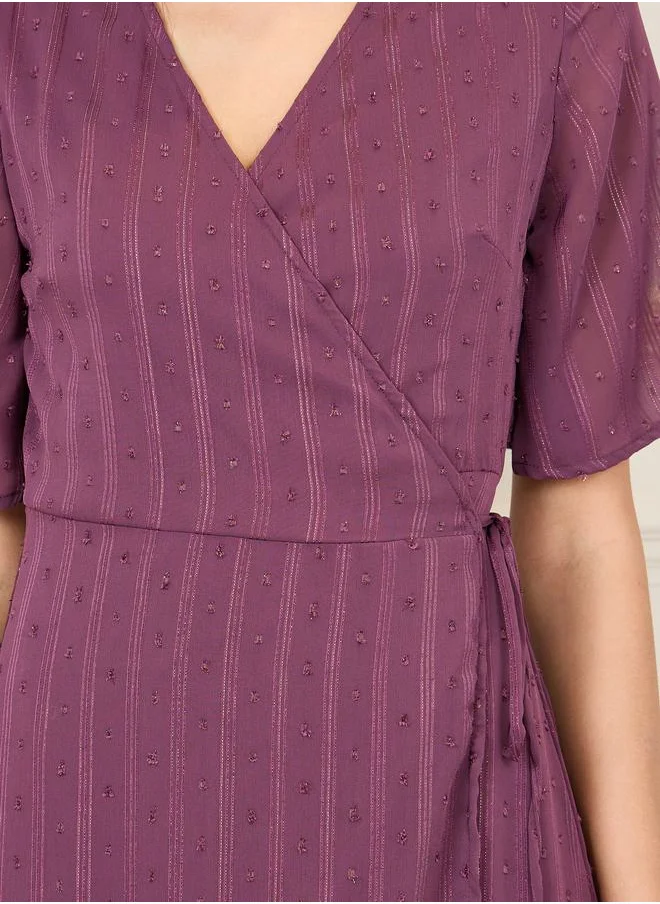 ستايلي Dobby Striped A-Line Wrap Midi Dress