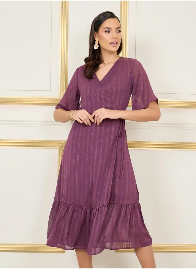 Styli Styli Dobby Striped A-Line Wrap Midi Dress