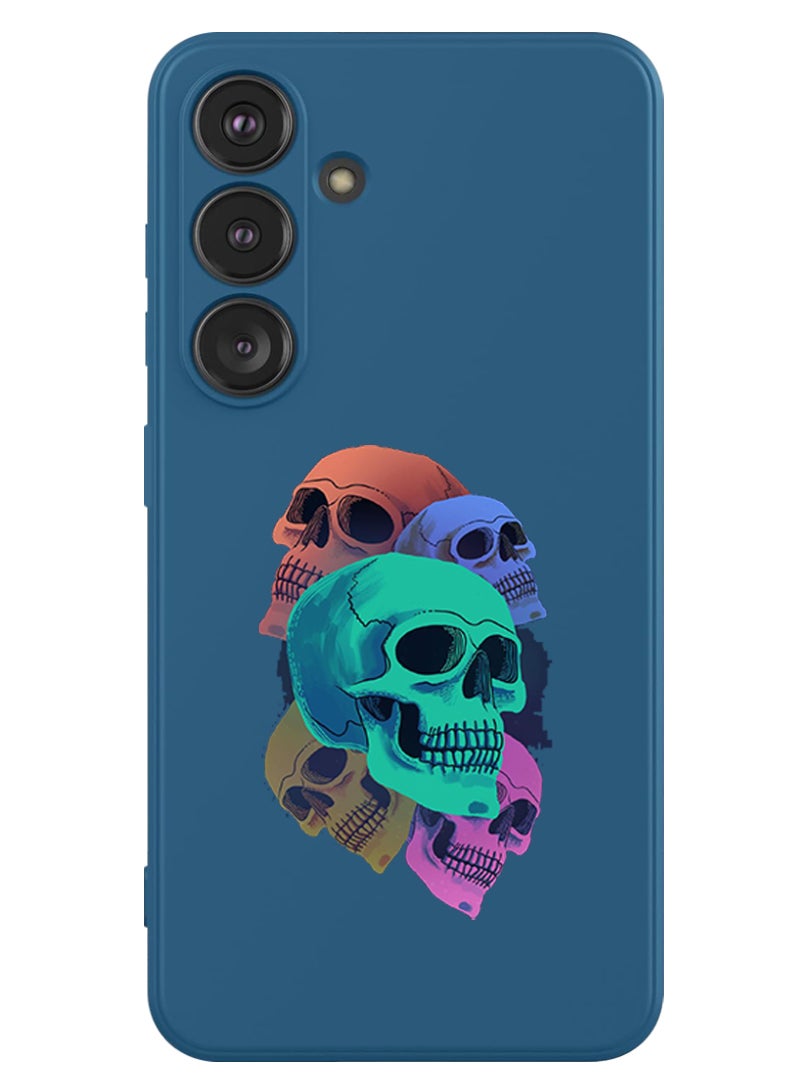 Theodor Protective Slim Fit Case Liquid Silicone Cover with Full Body Protection Anti-Scratch Shockproof Case For Samsung Galaxy S24 (Blue) - Colourful Skull - Image 1