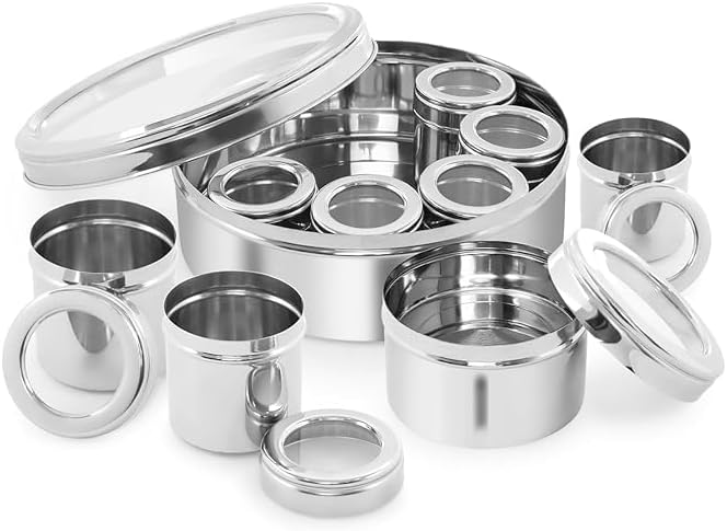 STEEPLE Stainless Steel Masala Box | 9-in-1 Airtight Spice Box with See-Through Lid | Multipurpose Spice Organizer for Kitchen | Durable & Rust-Free | Traditional Indian Spice Storage Container - Image 3