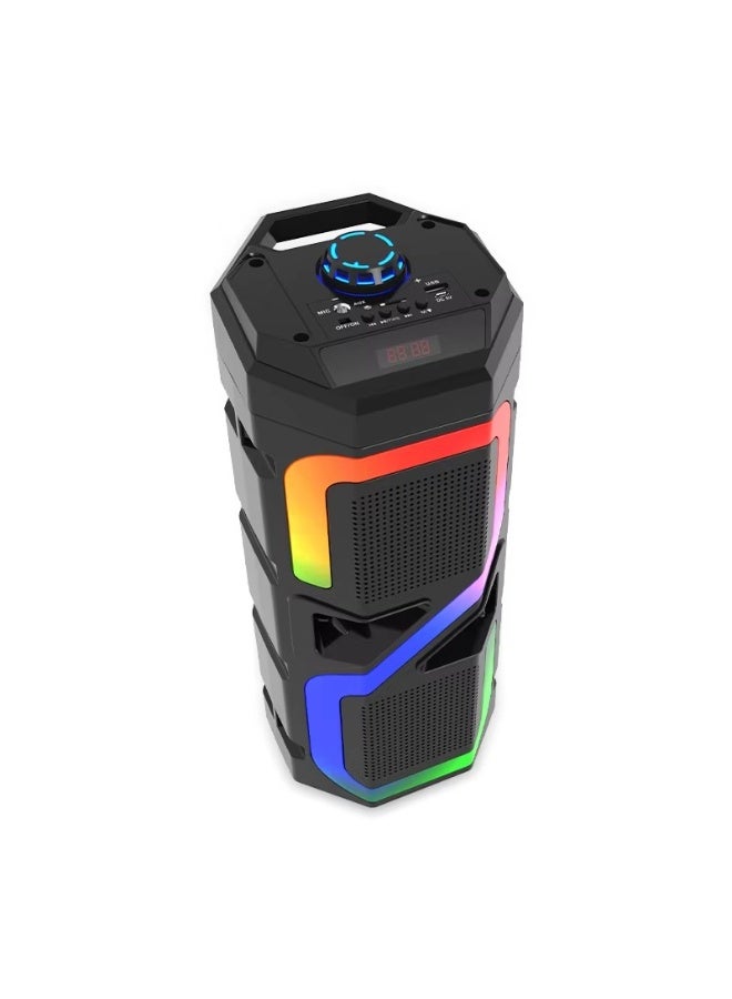 مكبر صوت محمول للحفلات مع ميكروفون سلكي، صوت قوي بقدرة 10 واط، وعروض إضاءة RGB ديناميكية — مثالي للحفلات المنزلية والنزهات الخارجية - Image 3