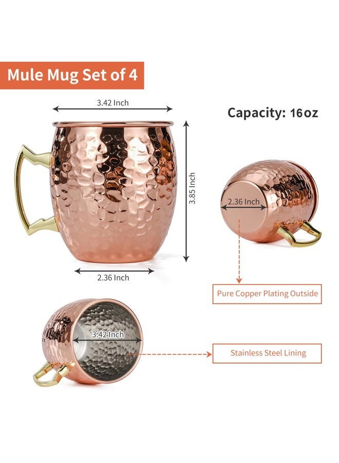 Amrules Moscow Mule Copper Mugs Set of 4, 100% Pure Plated Copper Cups with Premium Stainless Steel Lining - Mule Mugs Perfect for Party Drinking and Gift - Image 3