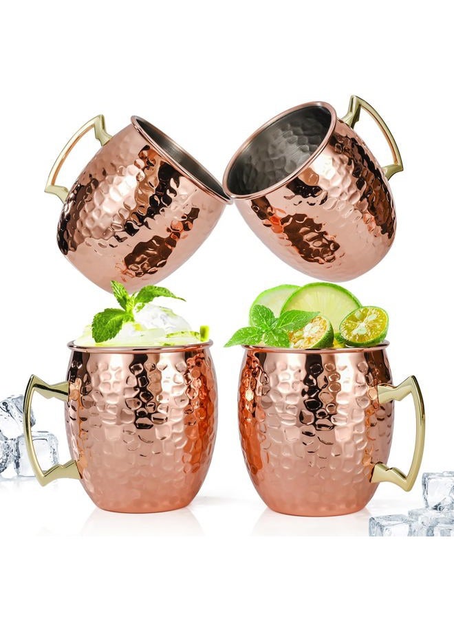 Amrules Moscow Mule Copper Mugs Set of 4, 100% Pure Plated Copper Cups with Premium Stainless Steel Lining - Mule Mugs Perfect for Party Drinking and Gift - Image 1