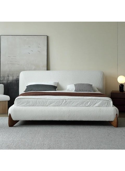 White BouclÃ© Super King Bed (200x200x140) - A Regal Statement of Tranquil Luxury by Betak