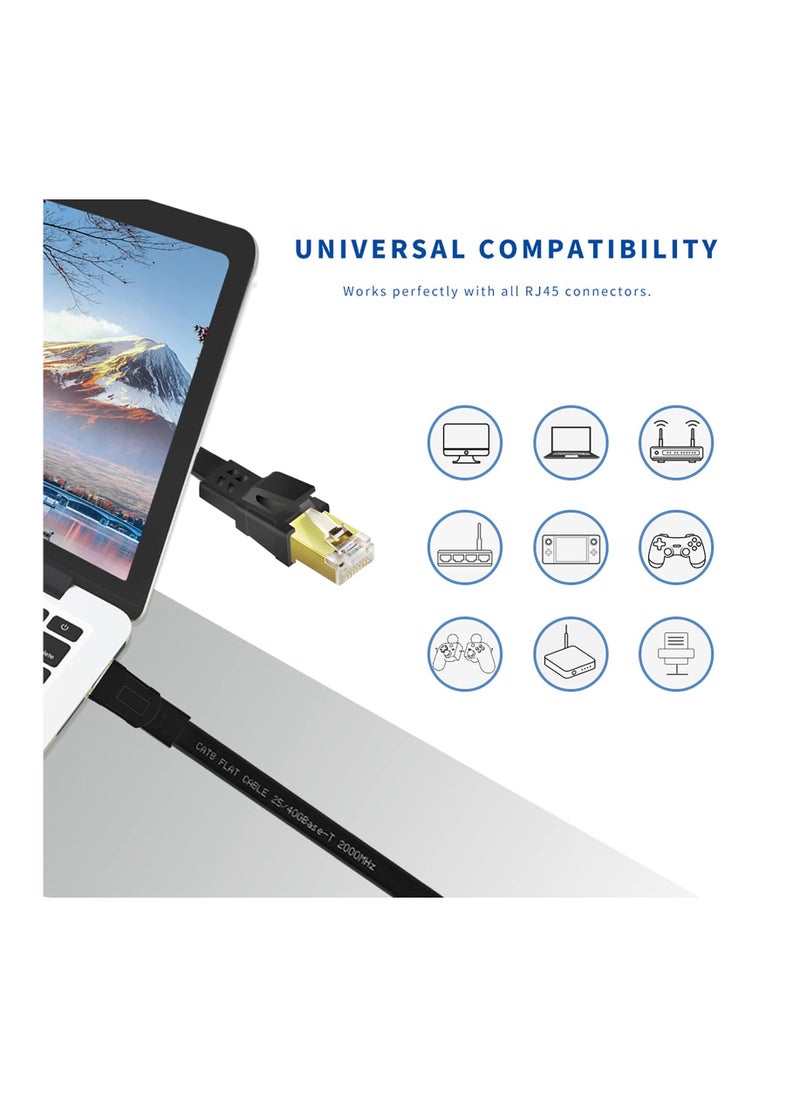 Anmi - 10m CAT8 Ethernet Cable, High Speed Heavy Duty Cat8 LAN Network Cable 40Gbps, 2000Mhz with Gold Plated RJ45 Connector for Modem, Router, Switch, Gaming, Xbox - Black - Image 1