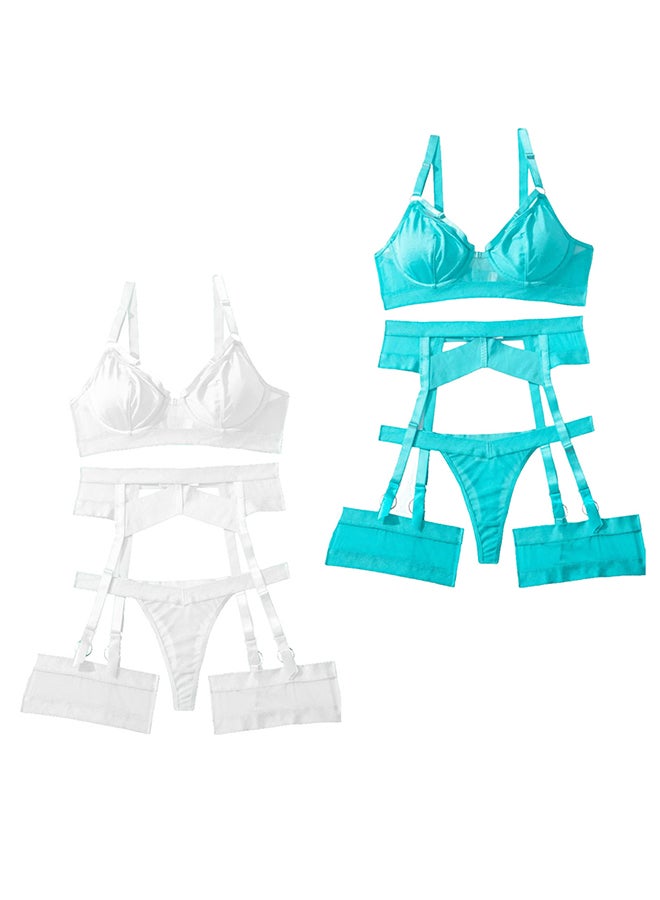 MARGOUN 2 Pack Large Size Women Sheer Mesh Garter Lingerie Set Strappy Teddy Babydoll Bra and Panty with Leg Ring 4 Piece Lingerie Set - Image 2