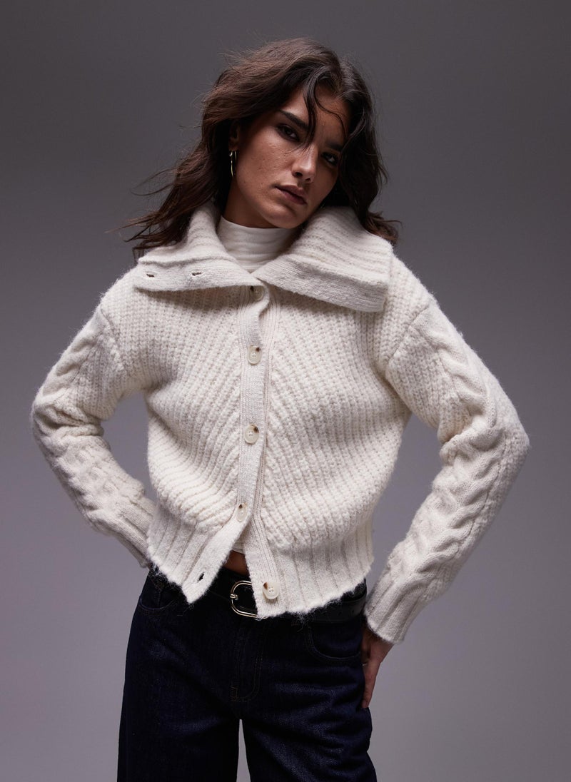 TOPSHOP Knitted Chunky Cable Collar Cardigan  - Image 1