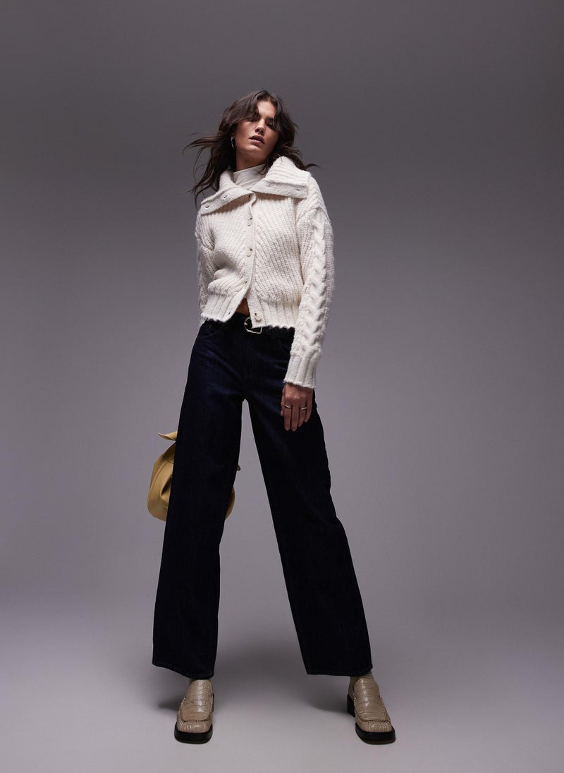 TOPSHOP Knitted Chunky Cable Collar Cardigan  - Image 4