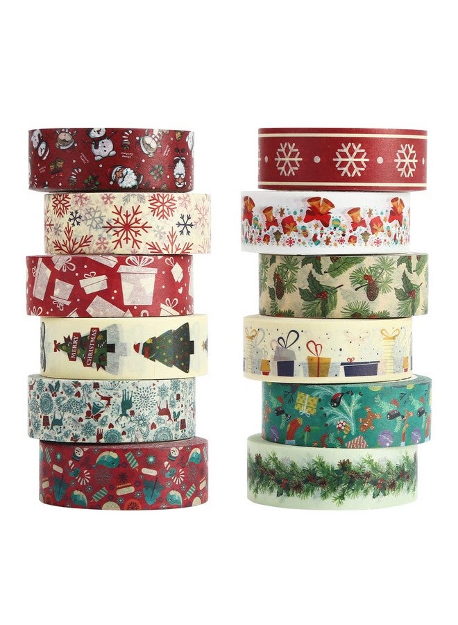 3 اوترس مجموعة شرائط واشي لعيد الميلاد، 12 لفة من شريط لاصق مزخرف لعيد الميلاد المجيد لتزيين حفلات عيد الميلاد، 0.6 بوصة × 23 قدمًا - Image 1