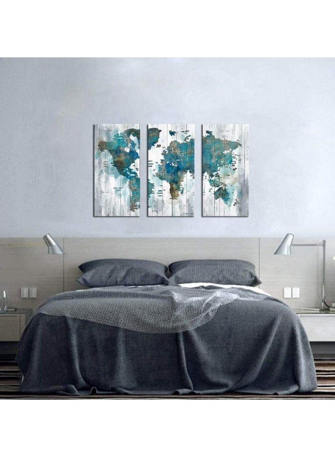 Home Trove Large Canvas Wall Art Abstract World Map Art For Living Room Modern Framed Wall Decoration Green Watercolor World Map Pictures Artwork Ready To Hang For Home Bedroom Office Size 16X32 Inch Each Panel  - Image 4