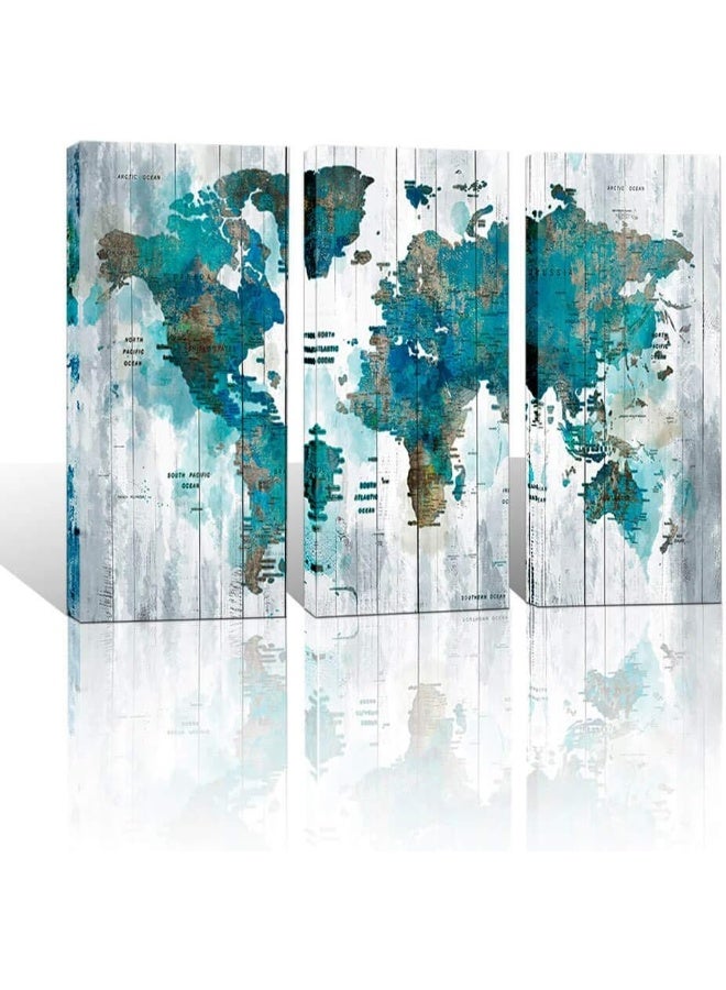 Home Trove Large Canvas Wall Art Abstract World Map Art For Living Room Modern Framed Wall Decoration Green Watercolor World Map Pictures Artwork Ready To Hang For Home Bedroom Office Size 16X32 Inch Each Panel  - Image 1