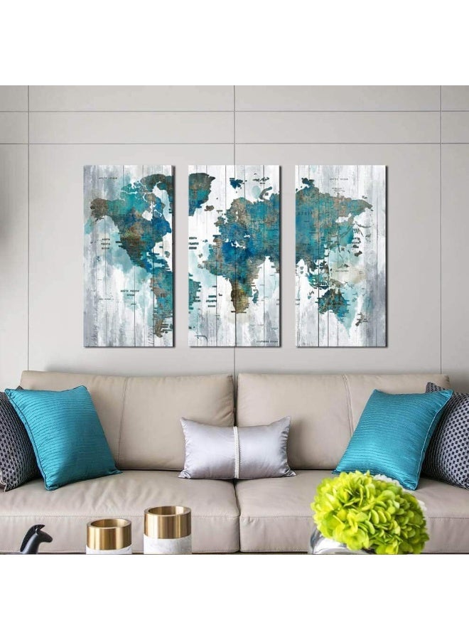 Home Trove Large Canvas Wall Art Abstract World Map Art For Living Room Modern Framed Wall Decoration Green Watercolor World Map Pictures Artwork Ready To Hang For Home Bedroom Office Size 16X32 Inch Each Panel  - Image 2