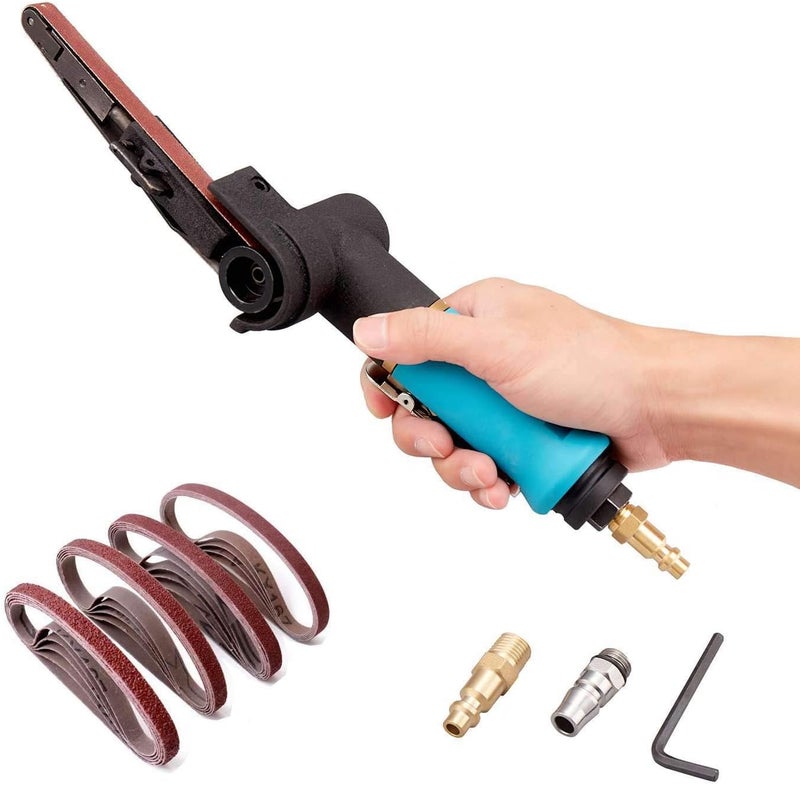 Minimprover Pneumatic Tool Air Belt Sander,1/4" Air Inlet,Air Belt Sander (3/8" x 13") with 12pc Belts (#40，#60，80#，120#),3/8" Air Belt Grinder For Aluminium, Iron, Steel And Etc. Metal Polishing - Image 1