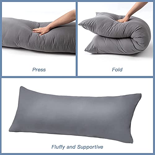 ATOOTFUSION Luxury Full Body Pillow Insert with Fiber Cover - Ultra Soft Body Pillow for Sleeping - Breathable Long Bed Pillow Insert, 20"x54" (Grey) - Image 5