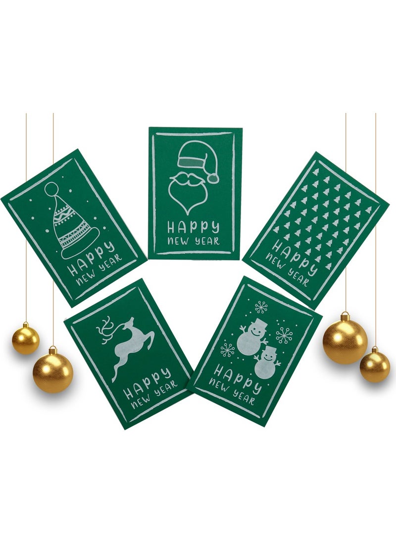 Repro Design 10X14 cm New Year Themed 5 Pieces Greeting Card Model-5 Happy New Year  - Image 1