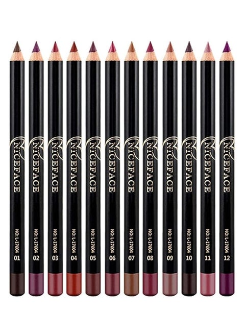 NICEFACE 12-Piece Multicolor Lipliner Pencil Collection Lip Perfection in Every Shade