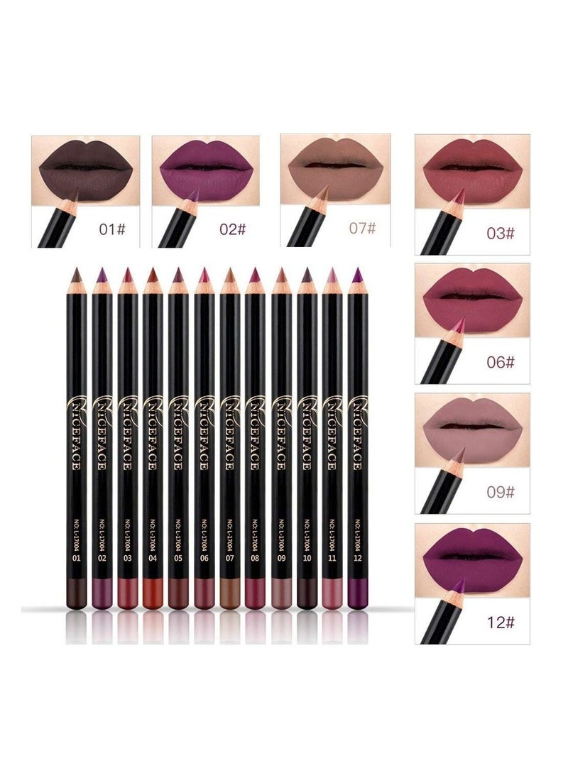 NICEFACE 12-Piece Multicolor Lipliner Pencil Collection Lip Perfection in Every Shade