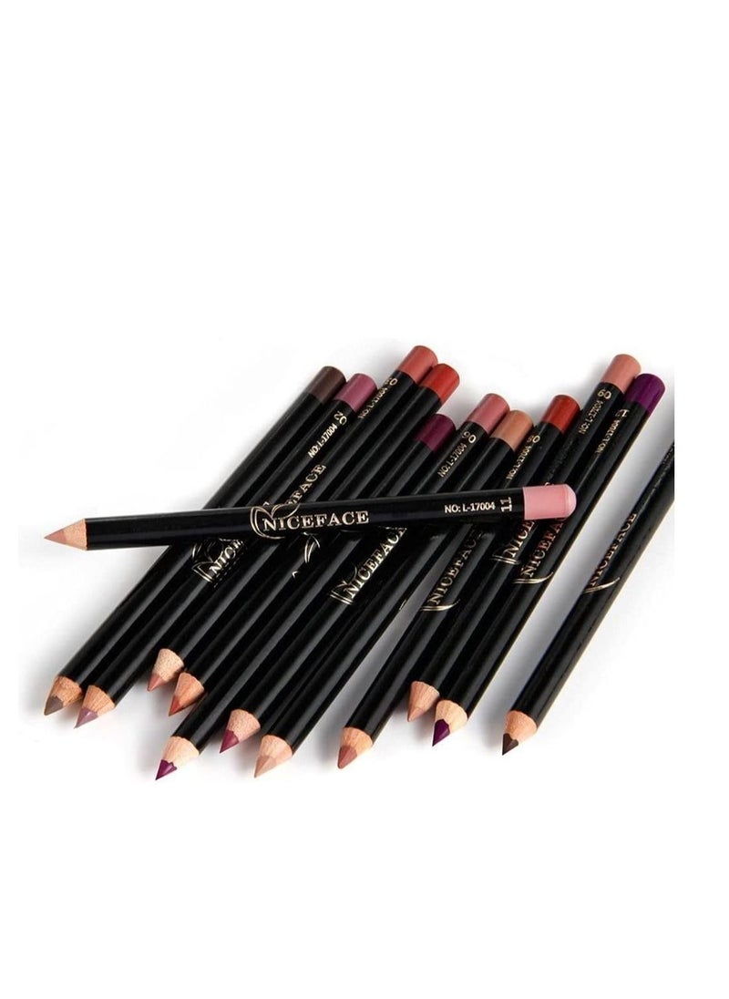 NICEFACE 12-Piece Multicolor Lipliner Pencil Collection Lip Perfection in Every Shade