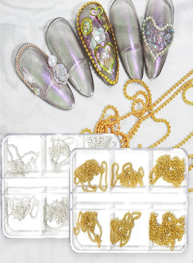 HYWWPFLAY 24 Strips Chain Nail Charms Gold Silver Nail Chains Charms for Nails 3D Punk Metal Nail Art Studs Nail Decorations DIY Craft Manicure Jewels - Image 1