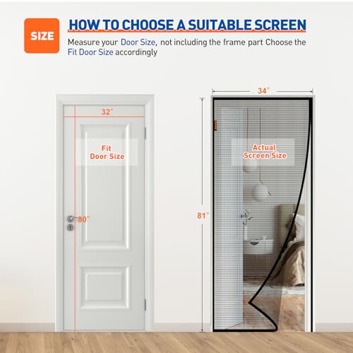 MAGZO Magnetic Screen Door Fits Door Size 32 x 80 Inches, Actual Screen Size 34" x 81" Heavy Duty Side Opening Screen Curtain Air Circulation Broader View-Black - Image 2