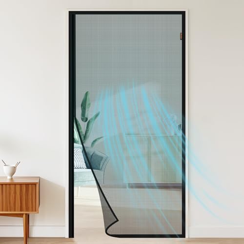 MAGZO Magnetic Screen Door Fits Door Size 32 x 80 Inches, Actual Screen Size 34" x 81" Heavy Duty Side Opening Screen Curtain Air Circulation Broader View-Black - Image 1