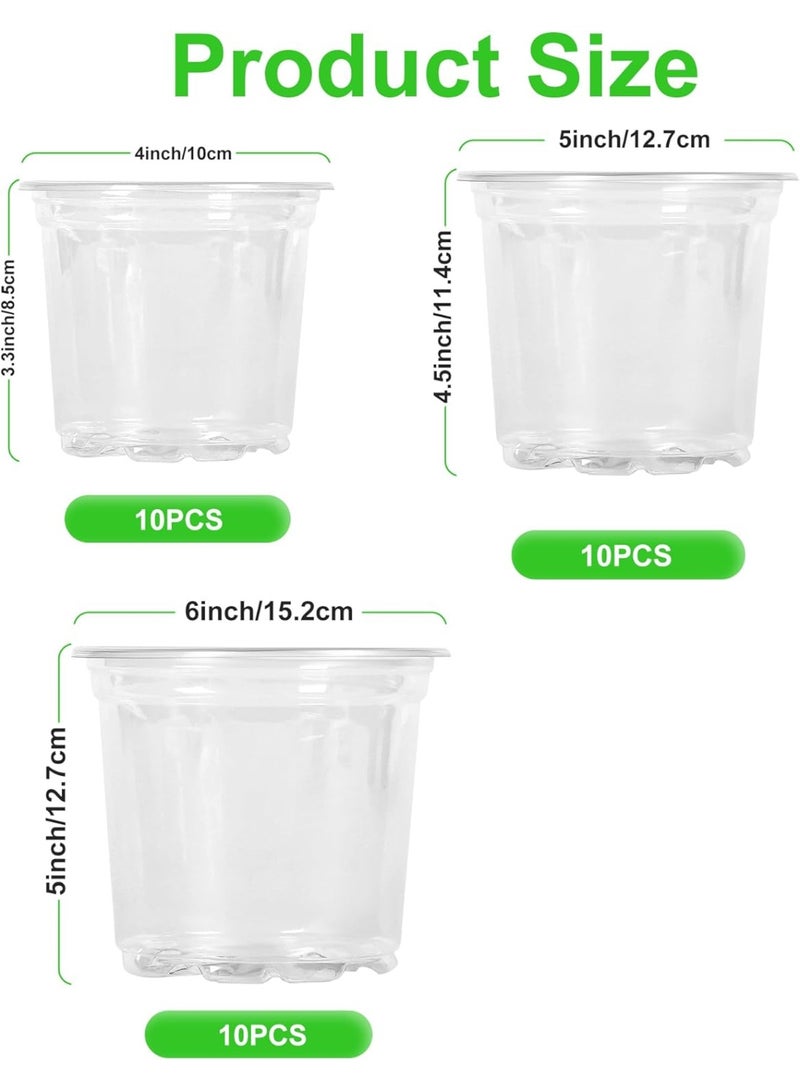 Relex 30 Pack 6/5/4Inch Clear Nursery Pots with Drainage Holes, Clear Plant Pot for Planting, Transparent Plastic Plant Pots, Durable Seed Starting Pot for Succulents - Image 2