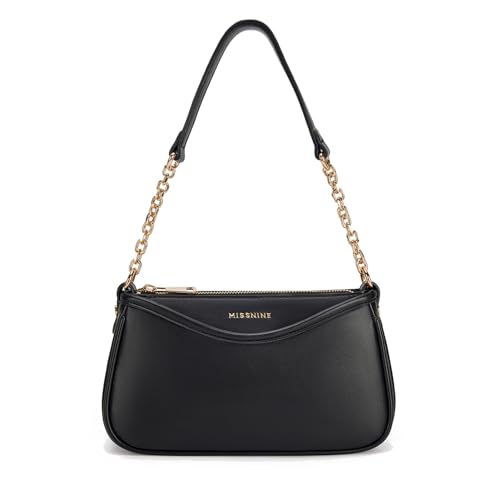 Missnine Shoulder Bag for Women Small Purse Trendy Clutch Hobo Bag Vegan Leather Mini Handbag with Zipper Closure, Black - Image 1