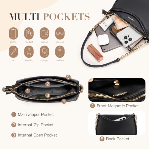 Missnine Shoulder Bag for Women Small Purse Trendy Clutch Hobo Bag Vegan Leather Mini Handbag with Zipper Closure, Black - Image 3