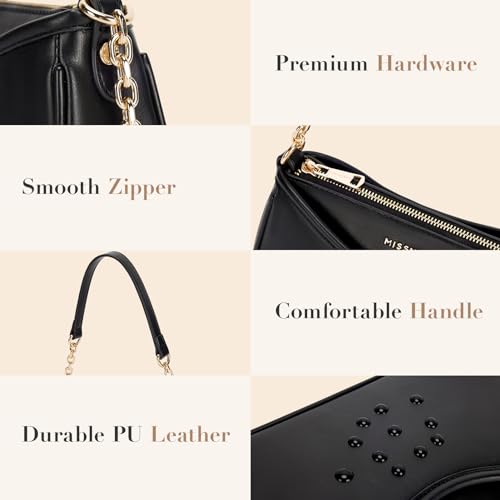 Missnine Shoulder Bag for Women Small Purse Trendy Clutch Hobo Bag Vegan Leather Mini Handbag with Zipper Closure, Black - Image 4