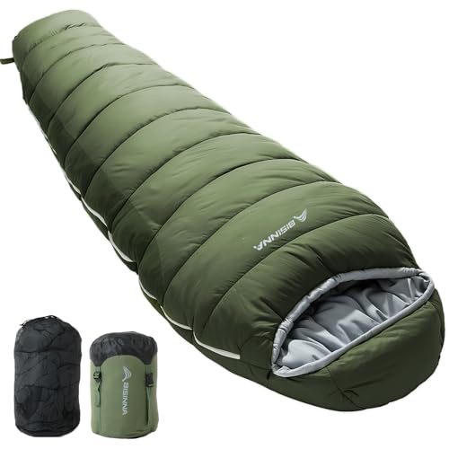 BISINNA Mummy Sleeping Bag for Adults 1441 Cold Weather 34 Season Camping Sleeping Bags with Compression Sack for Backpacking Hiking Traveling Green - Image 1