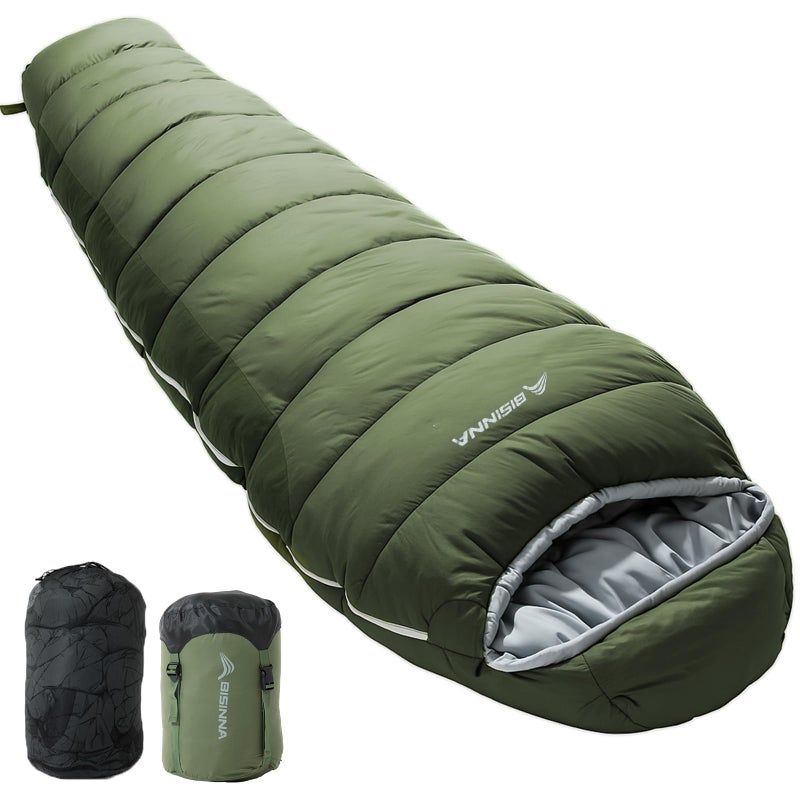 BISINNA Mummy Sleeping Bag for Adults 1441 Cold Weather 34 Season Camping Sleeping Bags with Compression Sack for Backpacking Hiking Traveling Green - Image 2
