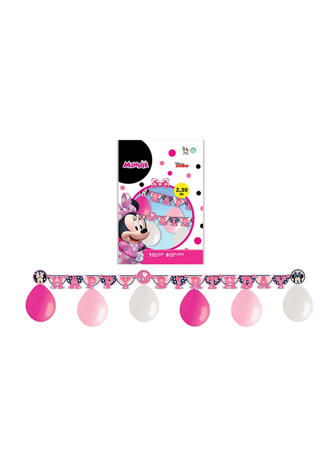 ديزني Disney Minnie Mouse Happy Birthday Banner & Balloon Set – 2.3m Garland with 6 Balloons – Party Decoration Kit