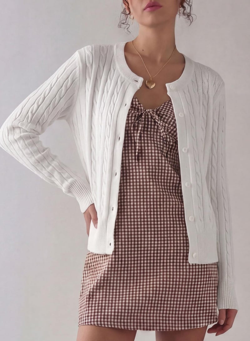 Darong Women's Knit Cardigan Sweaters Casual Long Sleeve Open Front Button Down Trendy Knit Outerwear 9129 White S - Image 3