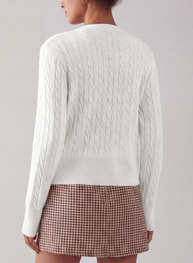 Darong Women's Knit Cardigan Sweaters Casual Long Sleeve Open Front Button Down Trendy Knit Outerwear 9129 White S - Image 2